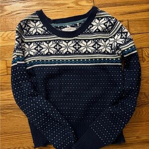 Aeropostale Navy Blue and White Snowflake Sweater